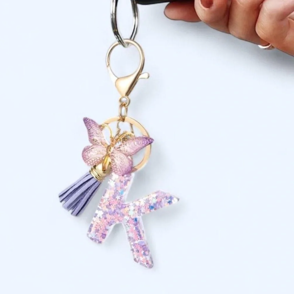 Purple Glitter Keychain with Butterfly Charm